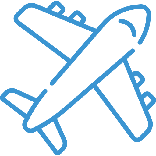 An icon of an airplane flying.